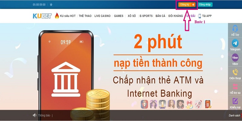 Chọn theo mũi tên để bắt đầu đăng ký Ku3933